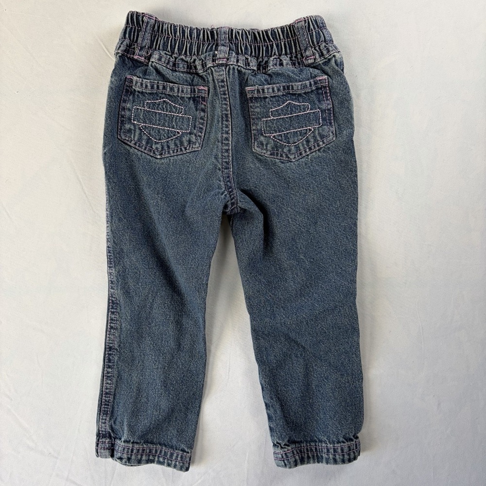 Harley Davidson Baby Girl Jeans Embroidered Pink Toddler Size 18 Months Denim